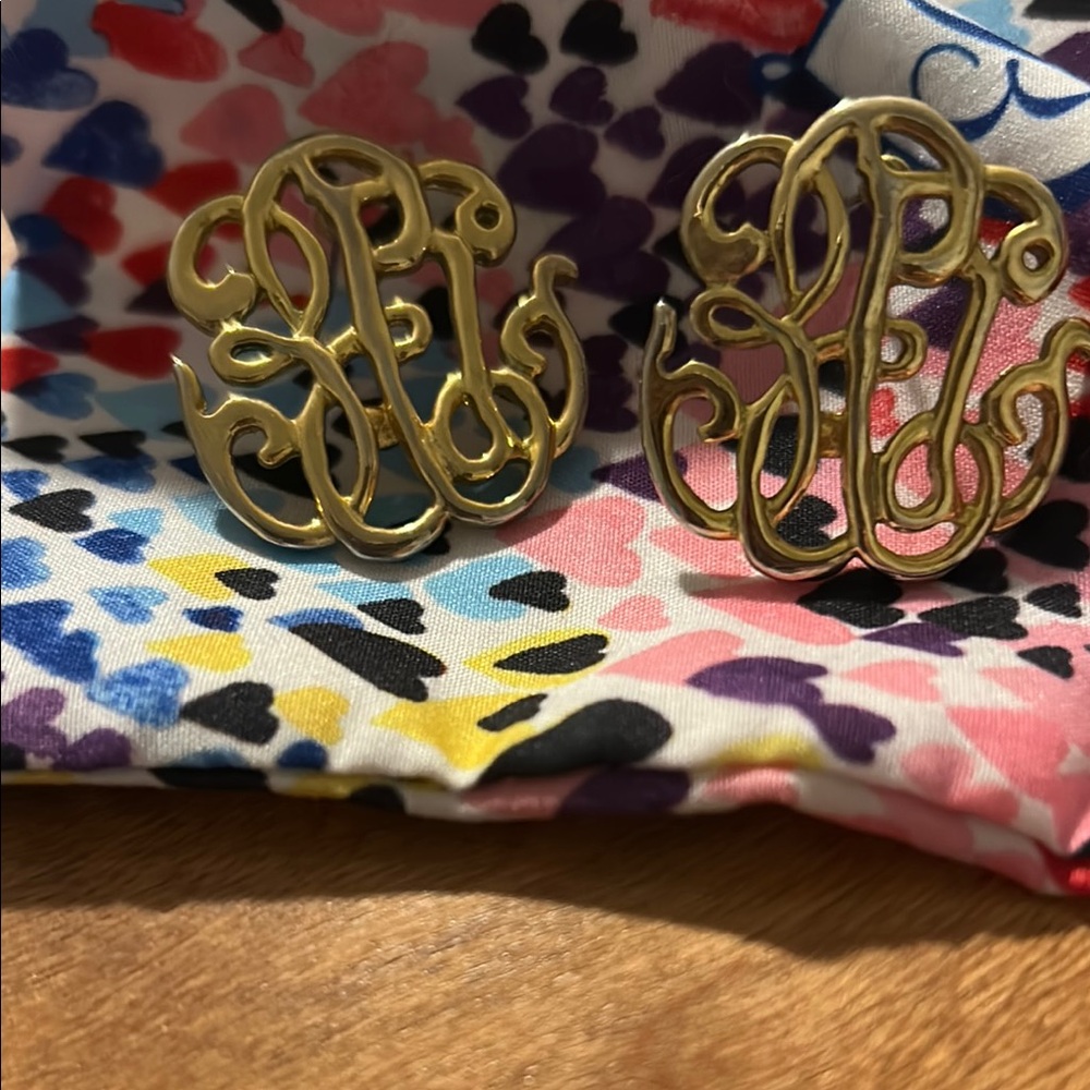 Gold Monogram Pierced Earrings